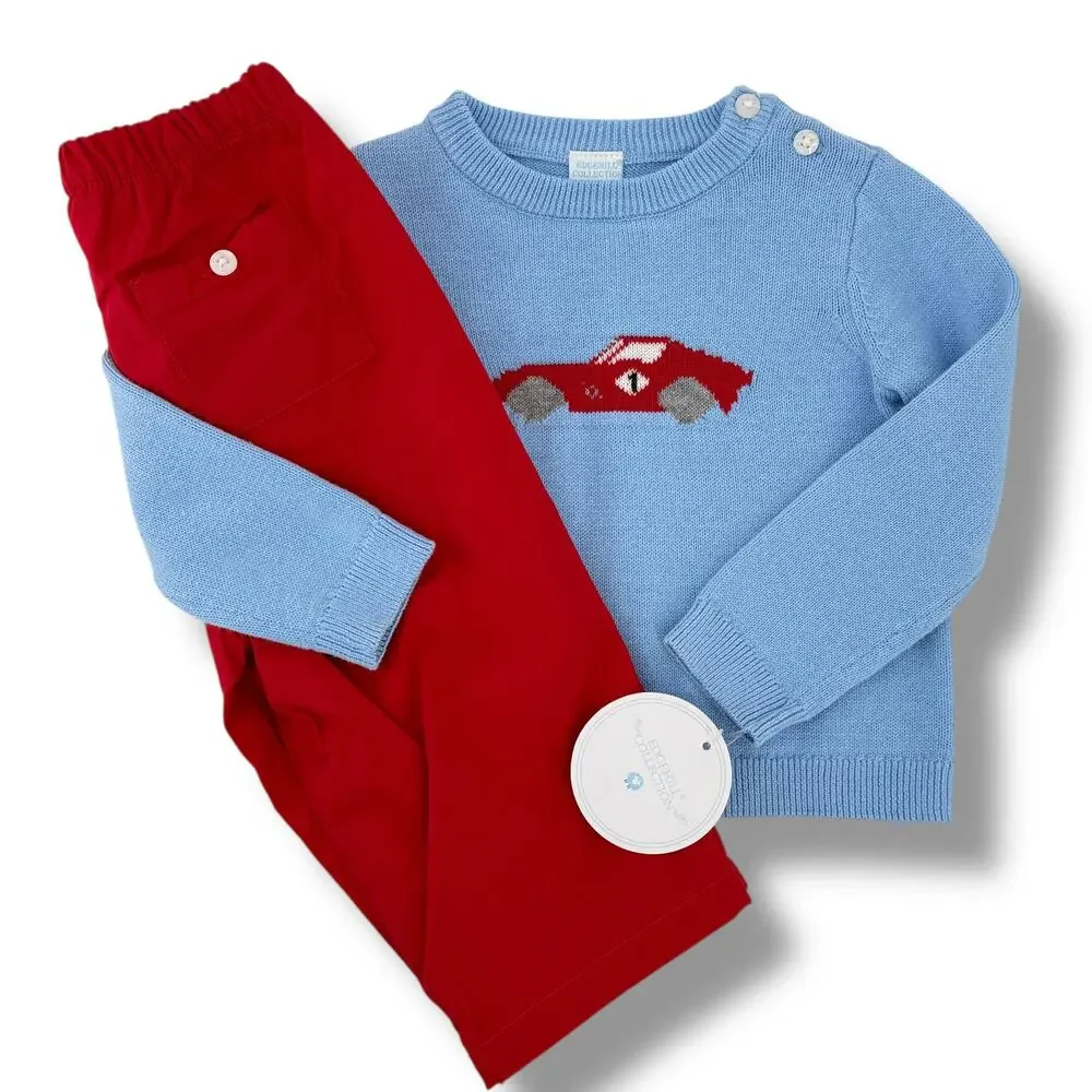 Edgehill Collection Baby Boy Race Car Knit Sweater Pants Set Size 18 Months